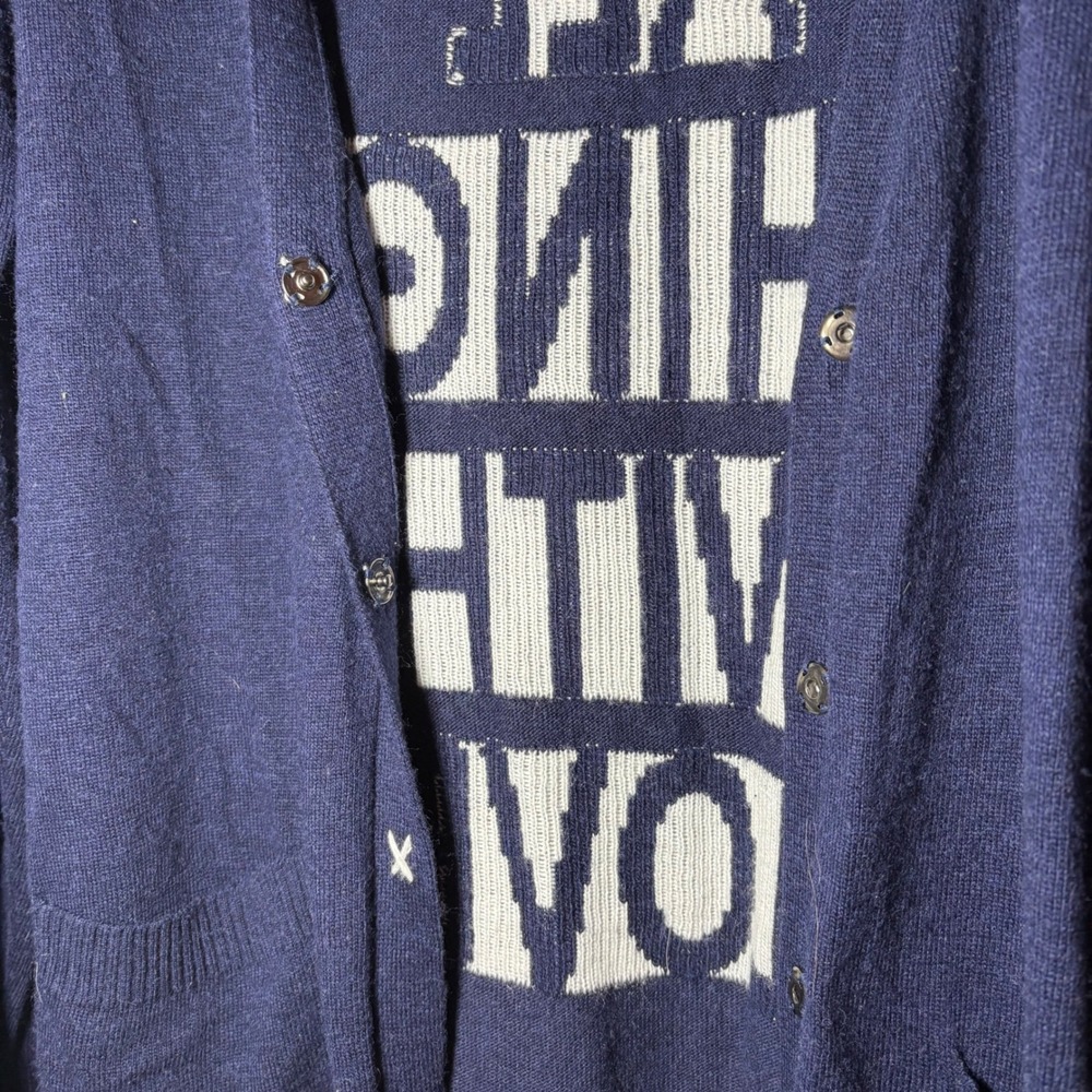 Press Womens Navy Blue Do All Things With Love Graphic Long Cardigan Sweater M - Picture 5 of 7